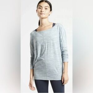 Athleta Essence Flow Boat Neck Top Blue Space Dye Size XXS NWT